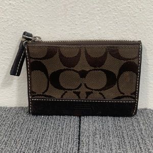 Coach Keychain Wallet Womens Small Brown Canvas Leather Signature Card Case
